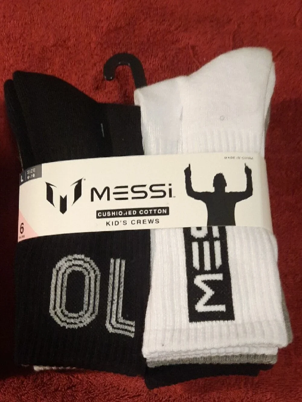 Messi Kids' Cushioned Crew Socks -size Lqrge Multiple Colors 3 Packs 18 Pair
